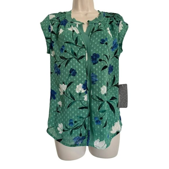 Daniel Rainn Green Floral Peasant XS Top Spring Summer Plus Size Shirt Blouse - Picture 7 of 13